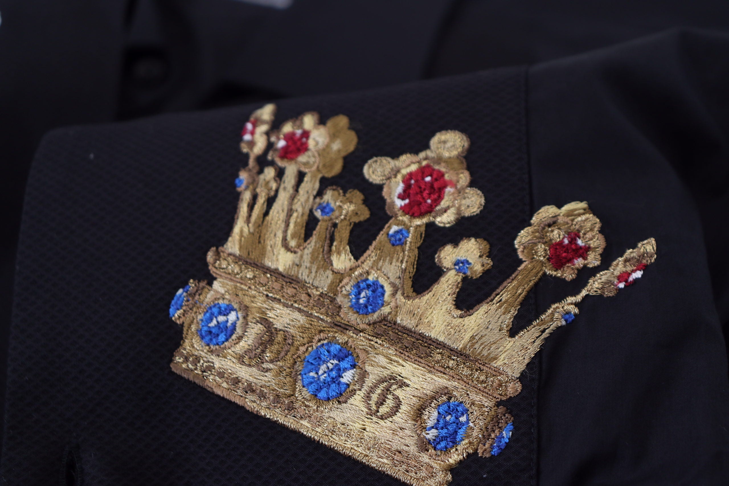 New Dolce & Gabbana Black Gold Crown Slim Fit Dress Formal Shirt