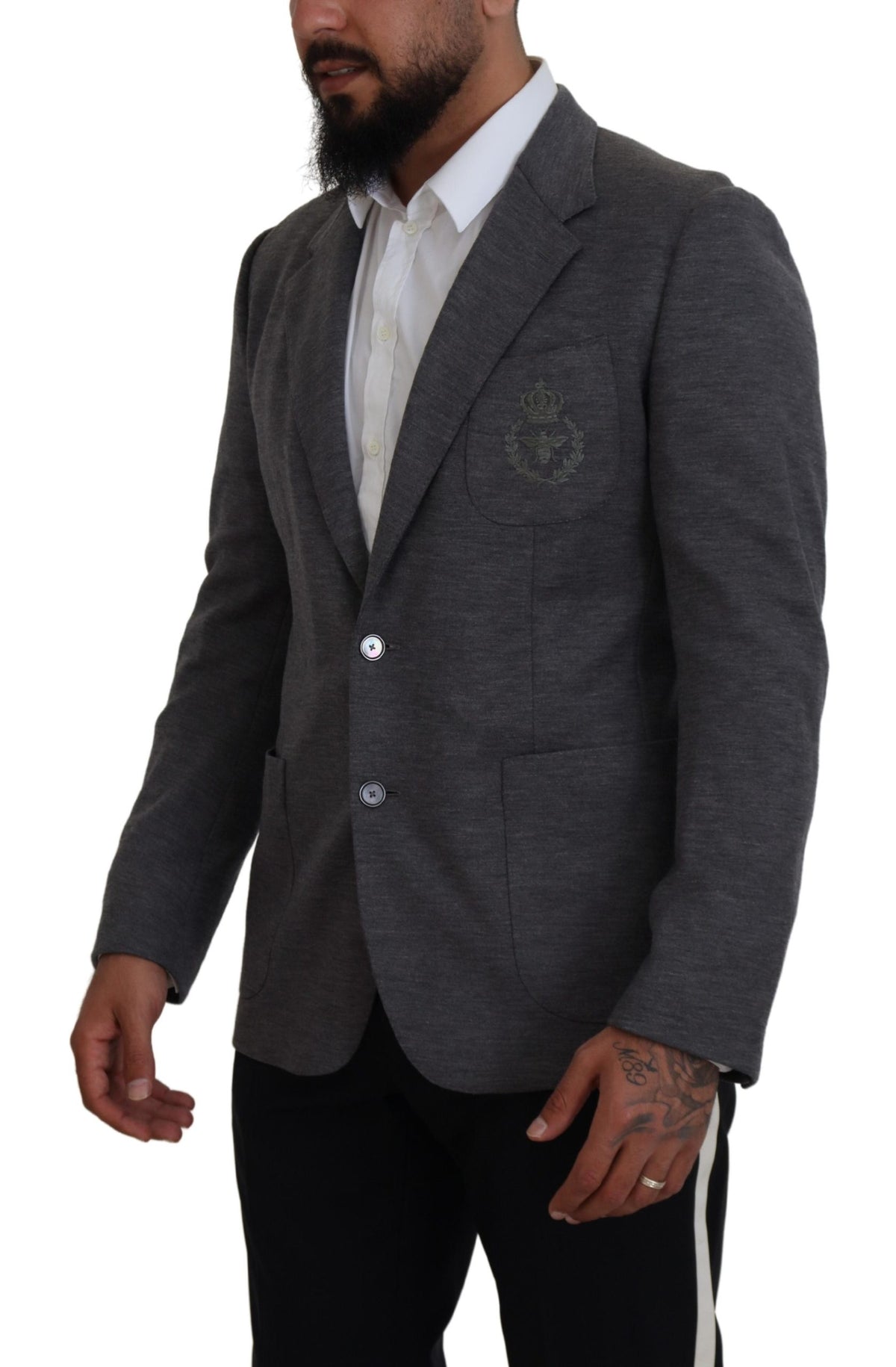 New Dolce & Gabbana Gray Wool Stretch Slim Fit Jacket Blazer