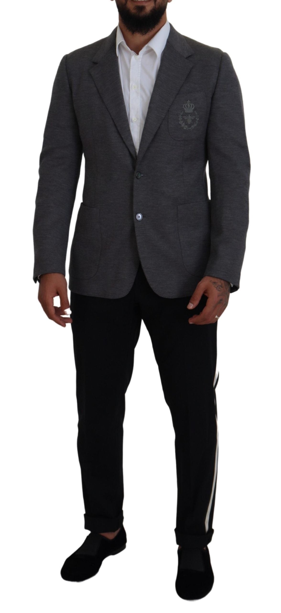 New Dolce & Gabbana Gray Wool Stretch Slim Fit Jacket Blazer