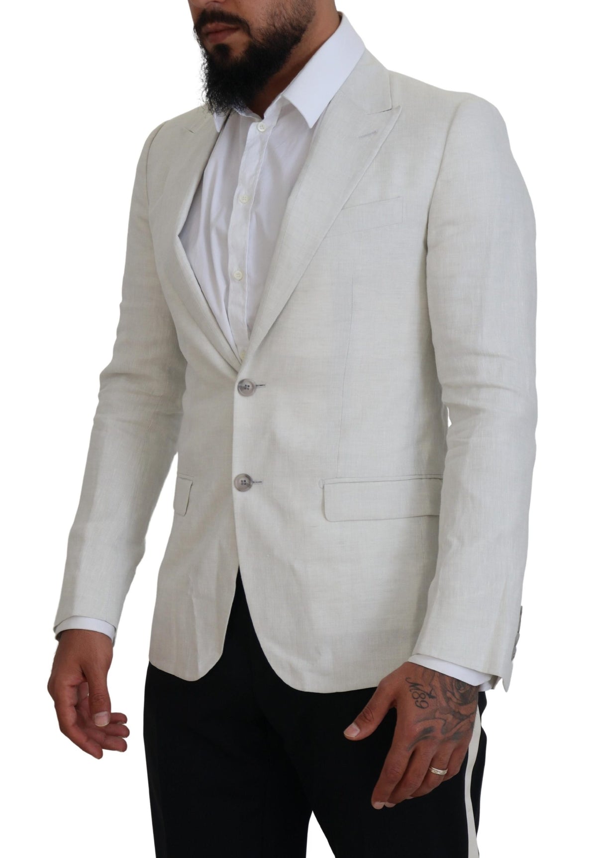 New Dolce & Gabbana White Linen Slim Fit Jacket Blazer