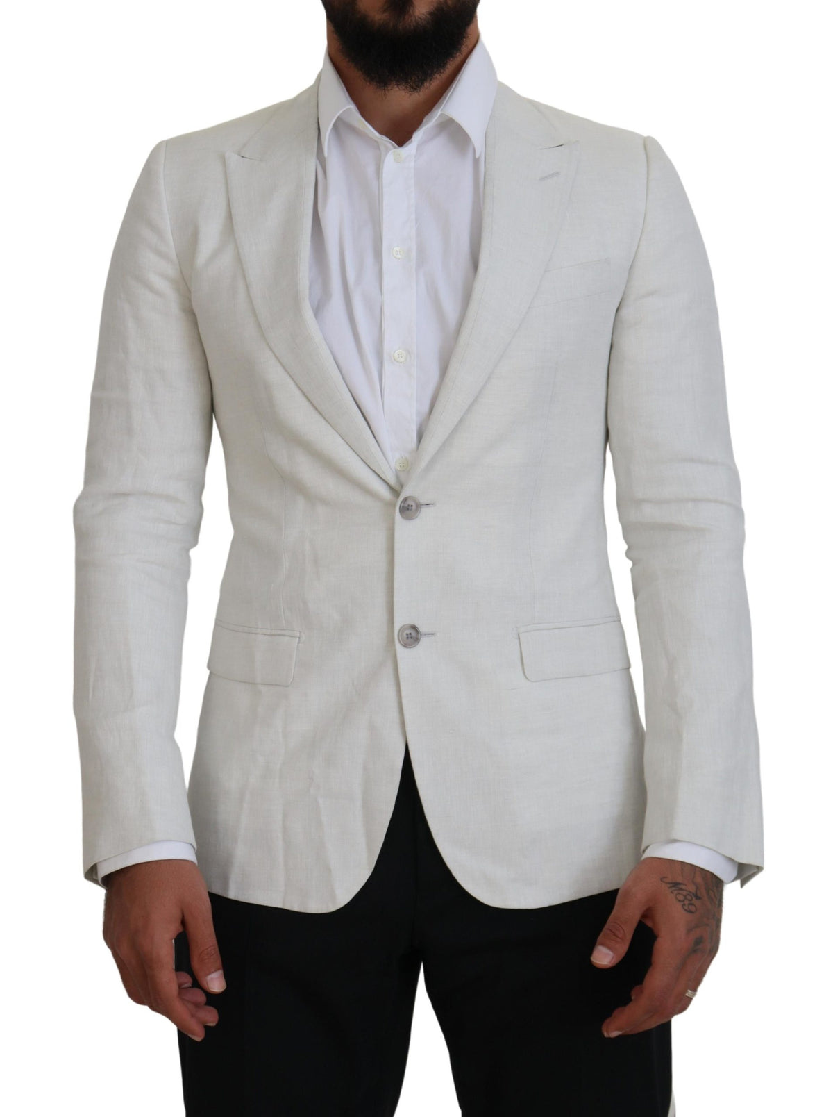 New Dolce & Gabbana White Linen Slim Fit Jacket Blazer