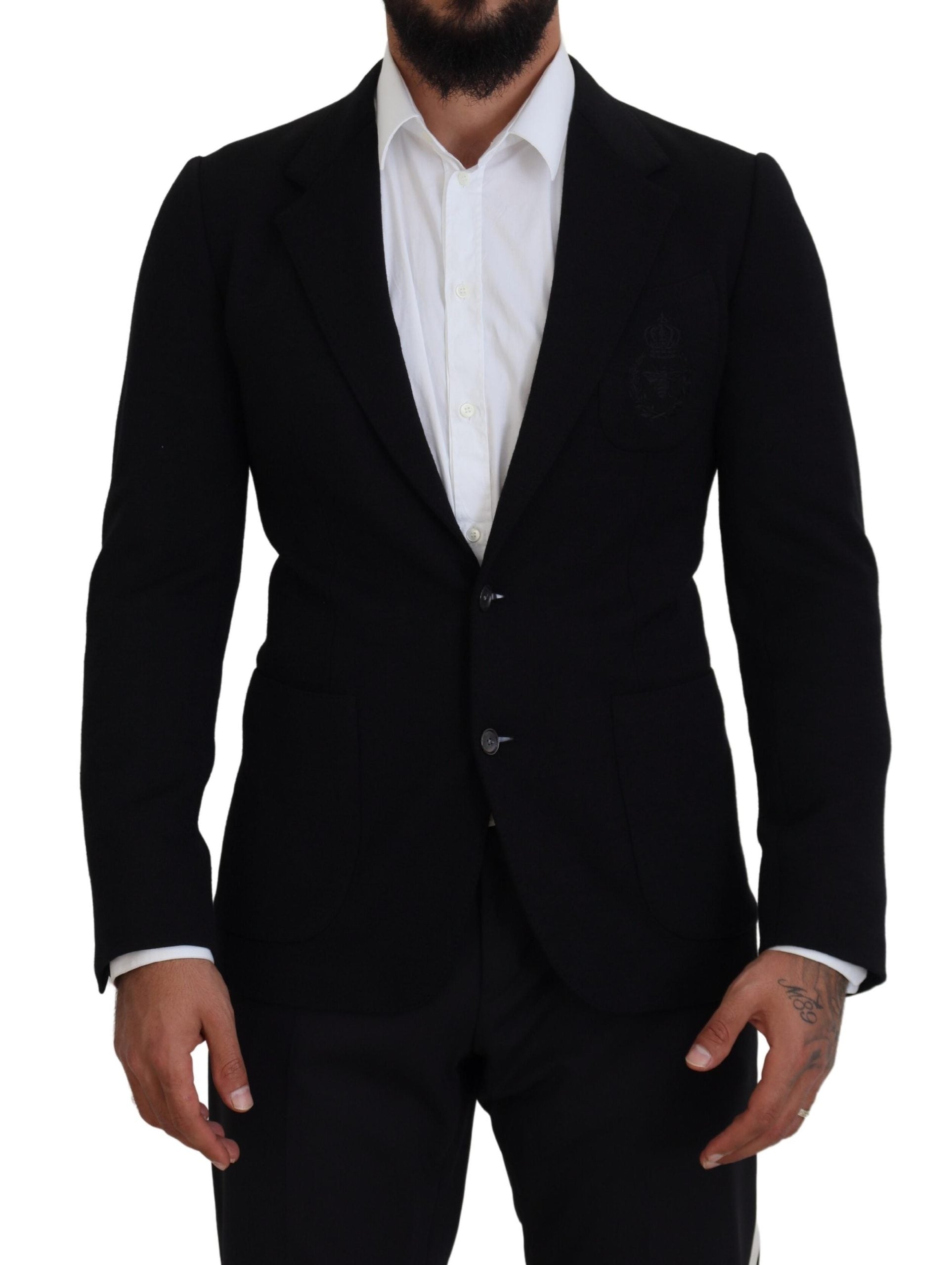 New Dolce & Gabbana Black Wool Crown Slim Fit Jacket Blazer