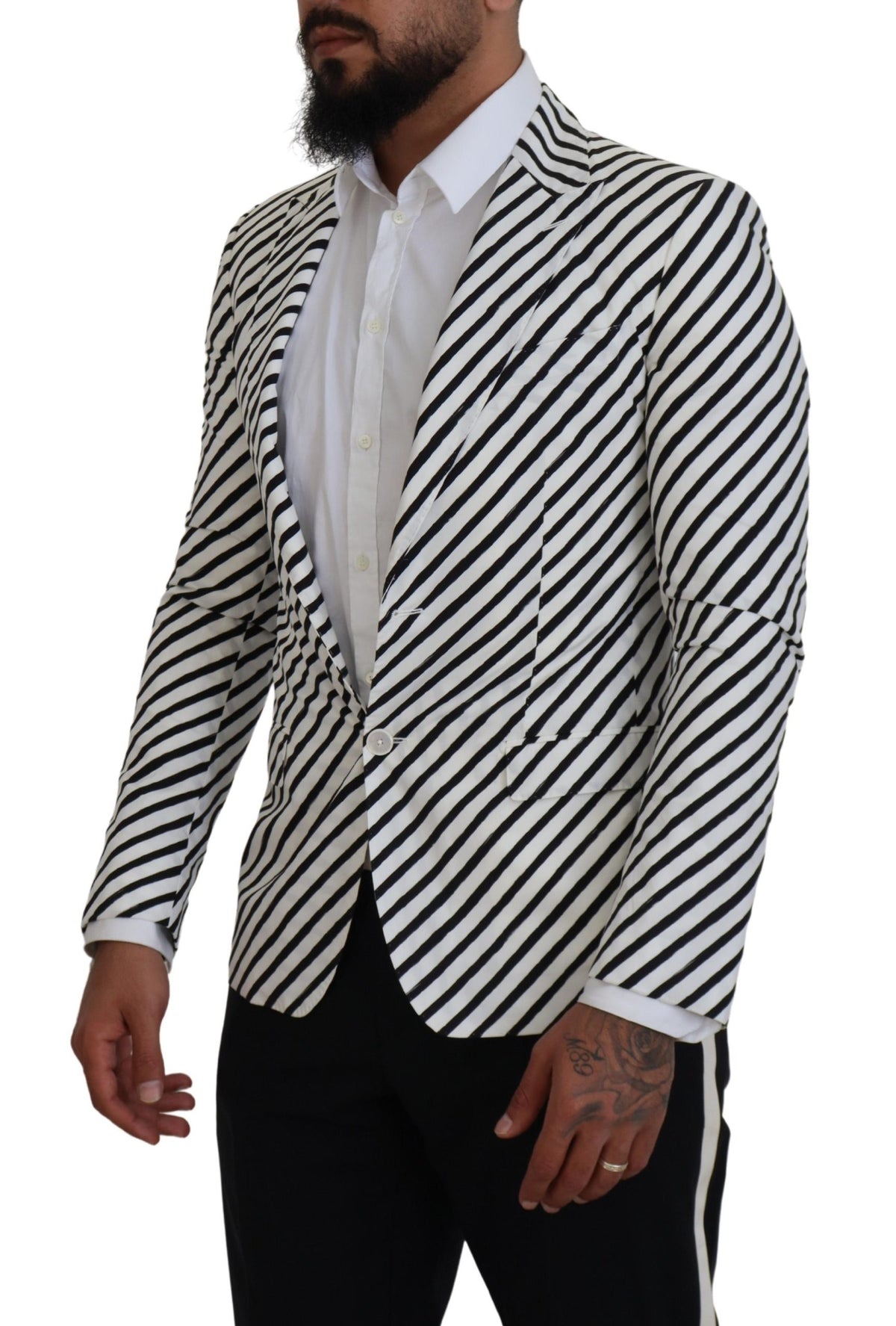 New Dolce & Gabbana White Black Striped Slim Fit Jacket Blazer