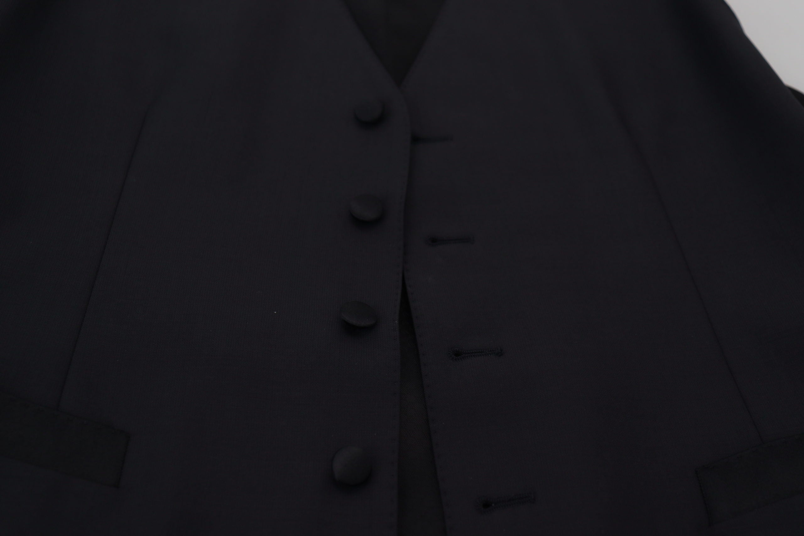 Dolce & Gabbana Dark Blue Wool Stretch Waistcoat Formal Vest