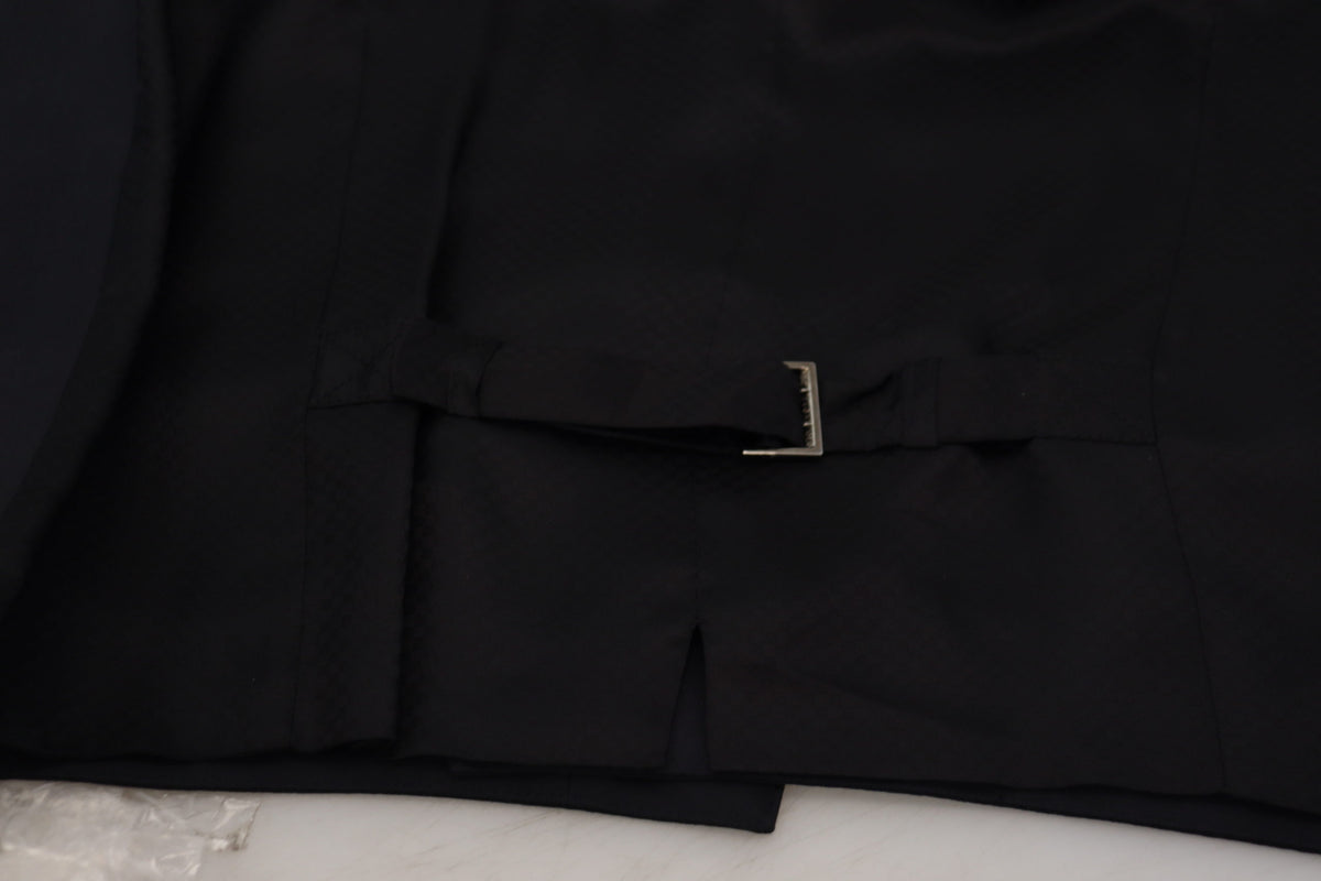 Dolce & Gabbana Dark Blue Wool Stretch Waistcoat Formal Vest