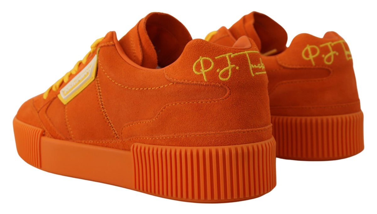 New Dolce & Gabbana Orange Leather P.j. Tucker Sneakers Shoes