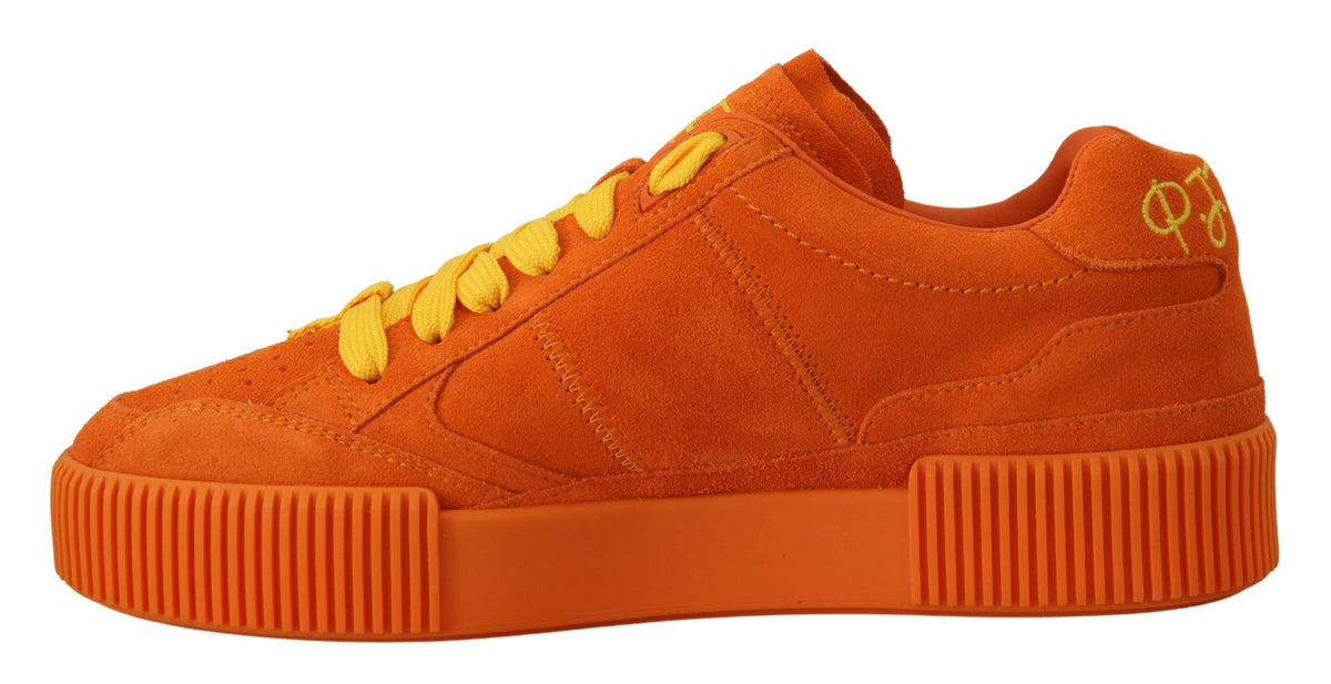 New Dolce & Gabbana Orange Leather P.j. Tucker Sneakers Shoes