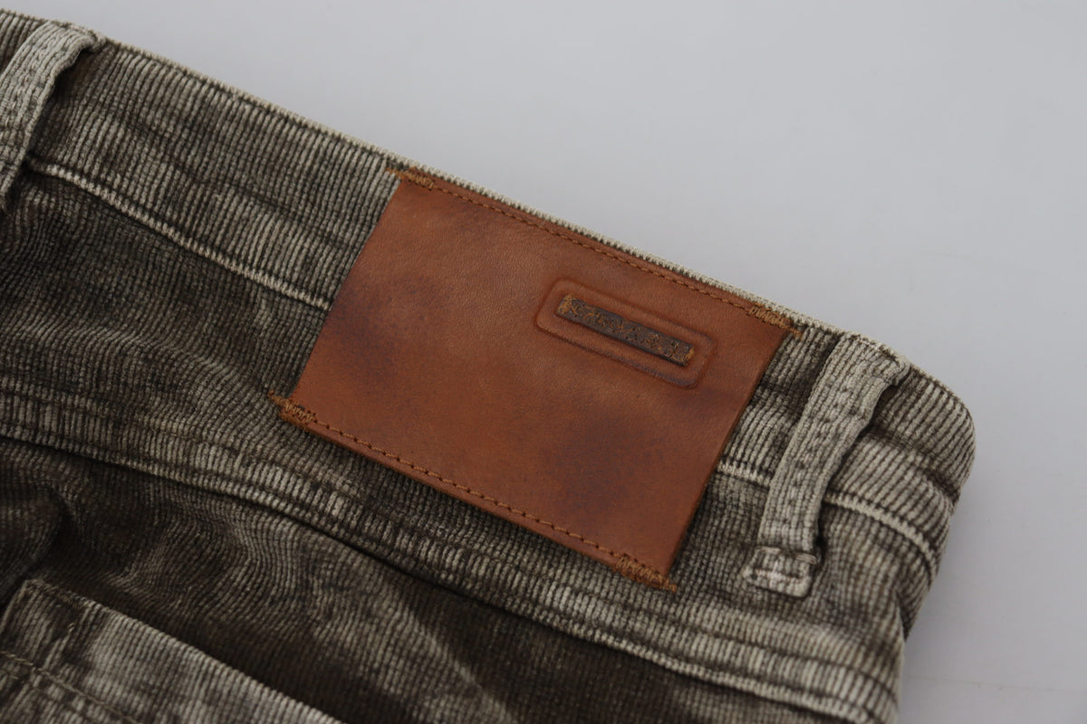 Acht Gray Washed Cotton Corduroy Slim Fit Men Jeans