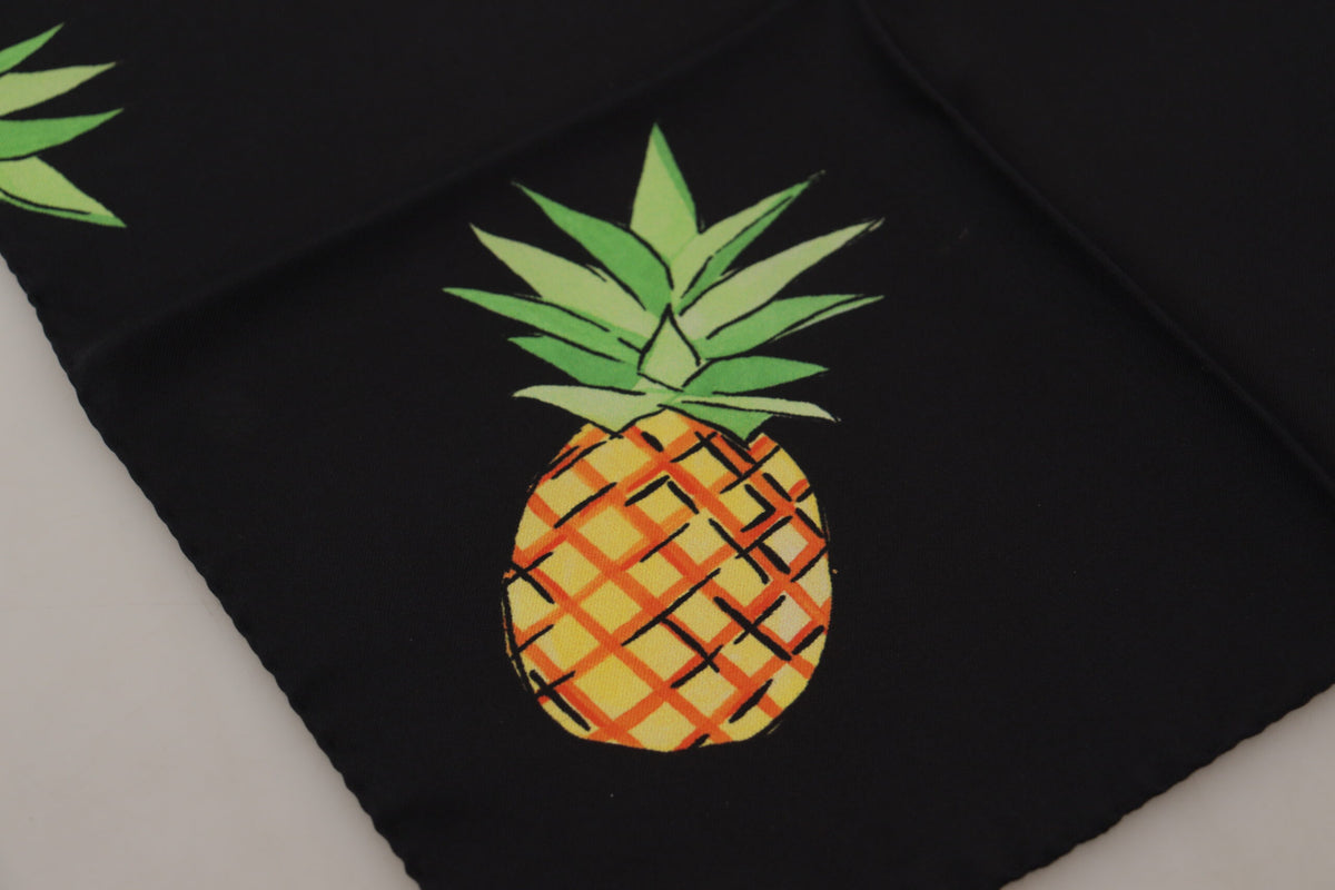 New Dolce & Gabbana Black Pineapple Printed Square Handkerchief Scarf