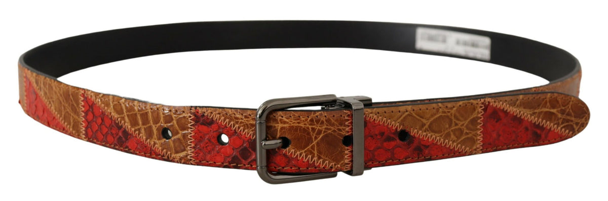 New Dolce & Gabbana Multicolor Exotic Vintage Chrome Buckle Belt