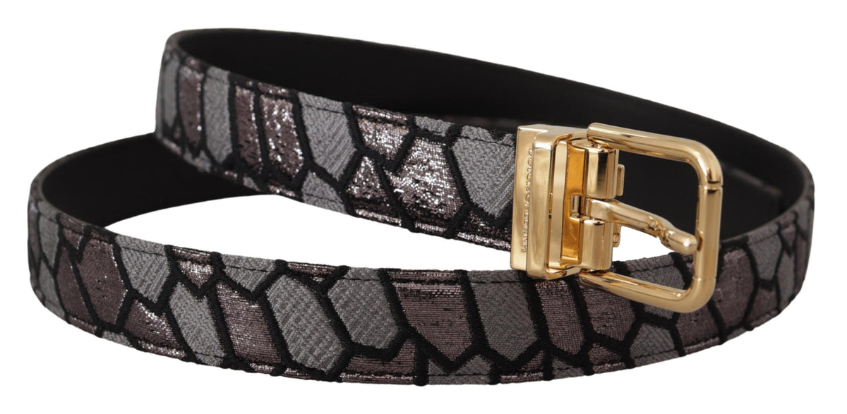 New Dolce & Gabbana Multicolor Patchwork Leather Gold Jaquard Belt