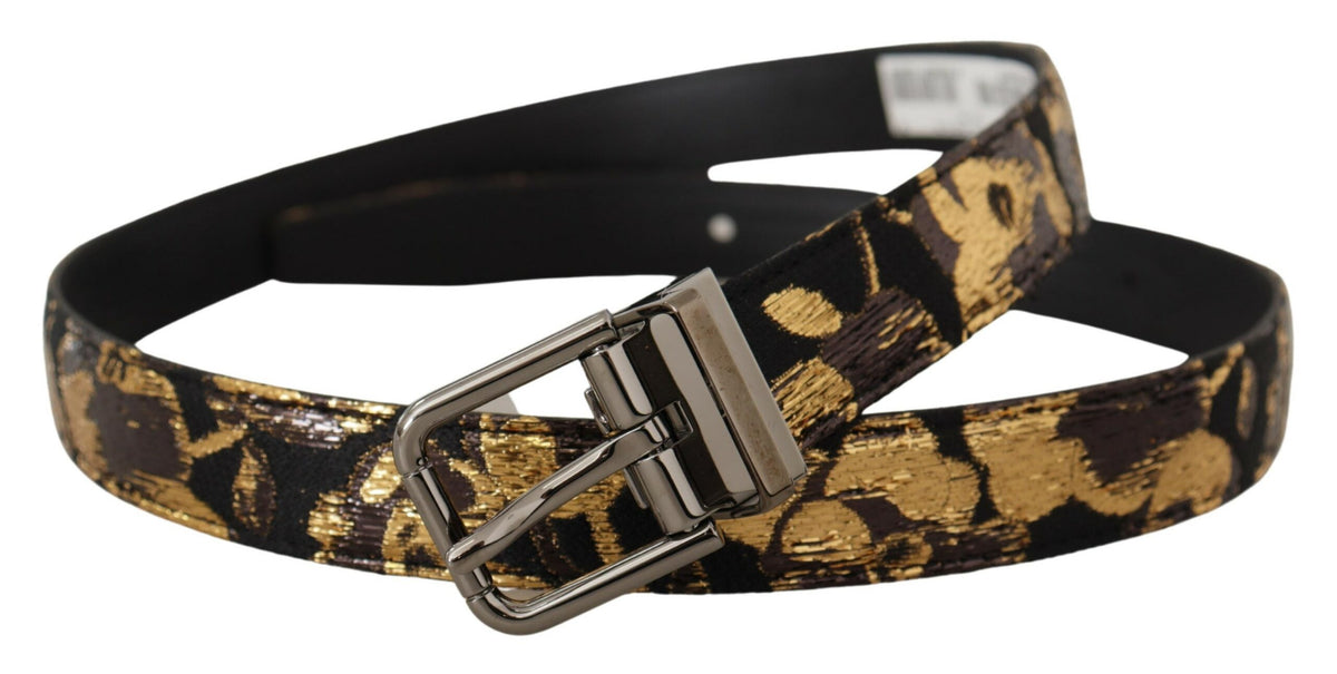 New Dolce & Gabbana Multicolor Jacquard Leather Logo Metal Buckle Belt