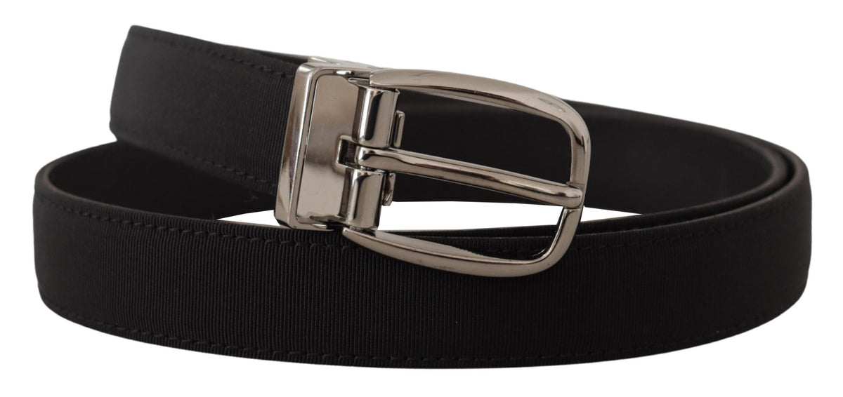 New Dolce & Gabbana Black Grosgrain Leather Silver Logo Buckle Belt