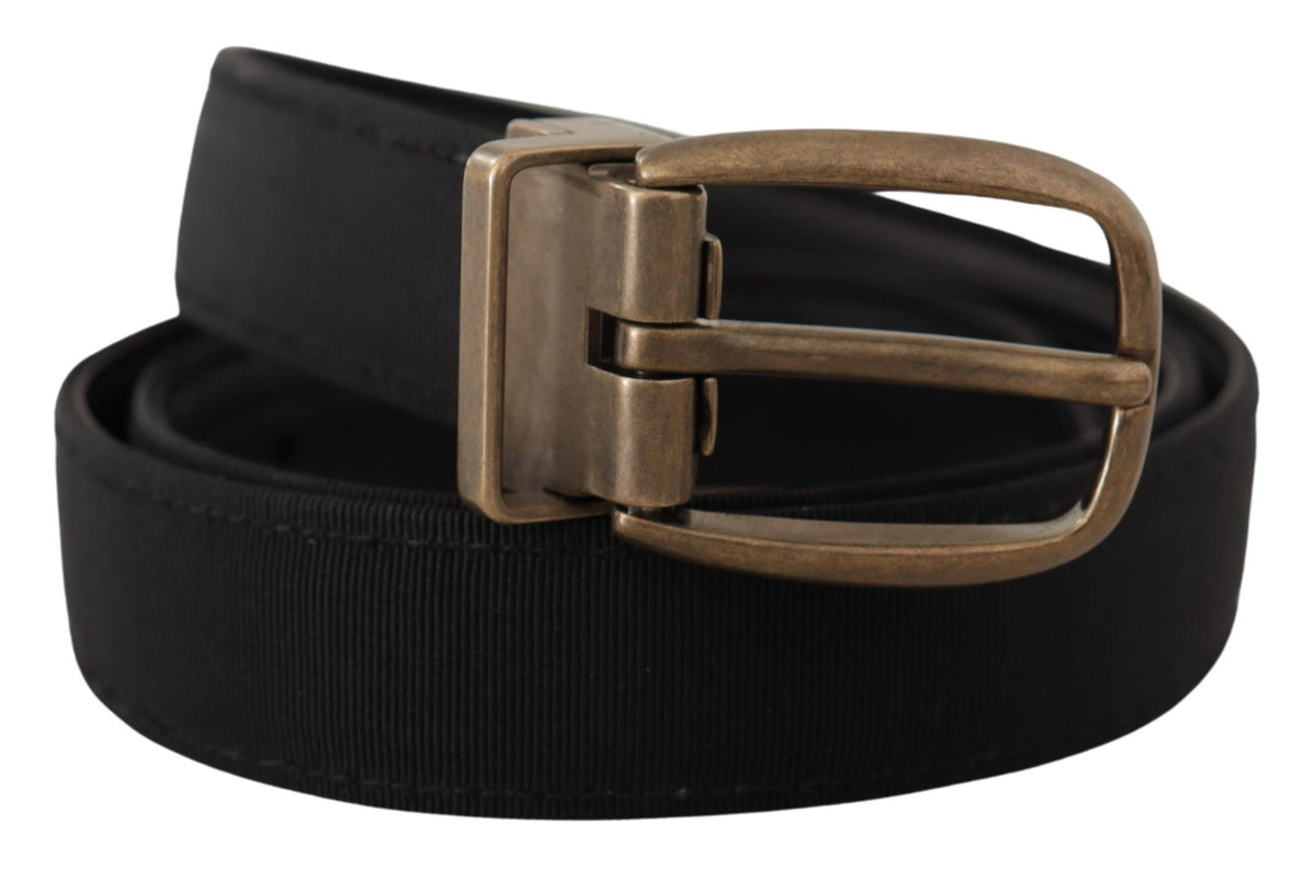 New Dolce & Gabbana Black Grosgrain Leather Bronze Metal Belt