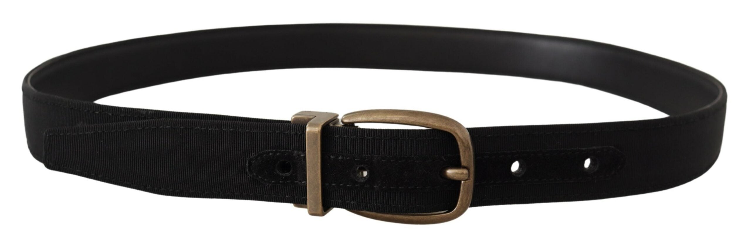 New Dolce & Gabbana Black Grosgrain Leather Bronze Metal Belt