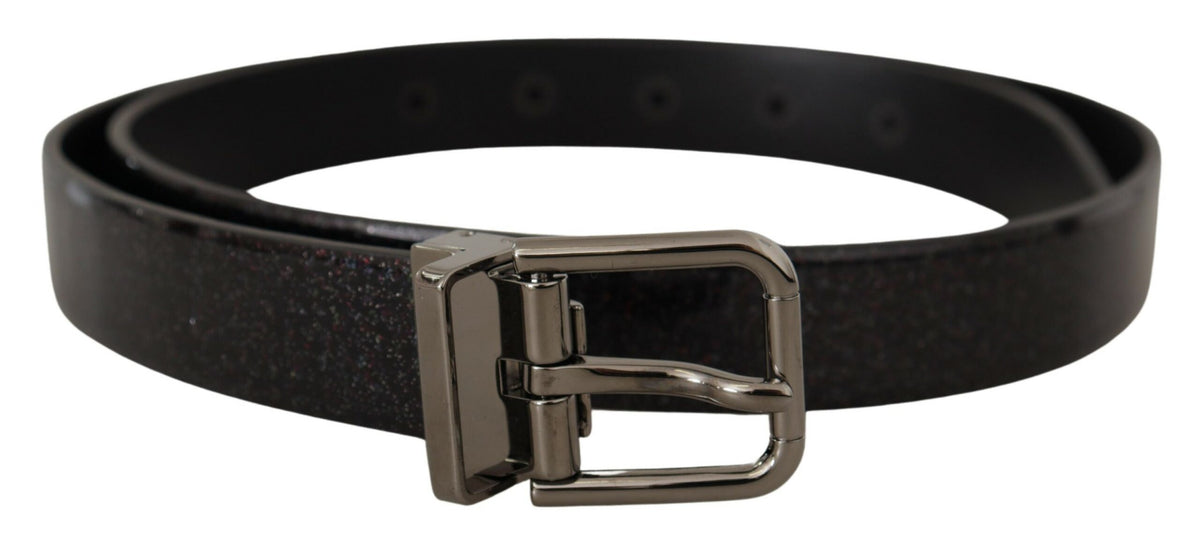 New Dolce & Gabbana Black Vernice Puntinata Leather Silver Tone Metal Belt