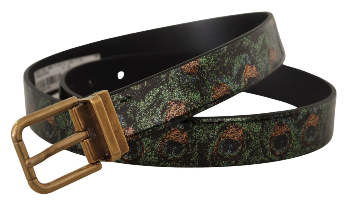 New Dolce & Gabbana Multicolor Leather Vernice Pavone Bronze Metal Belt