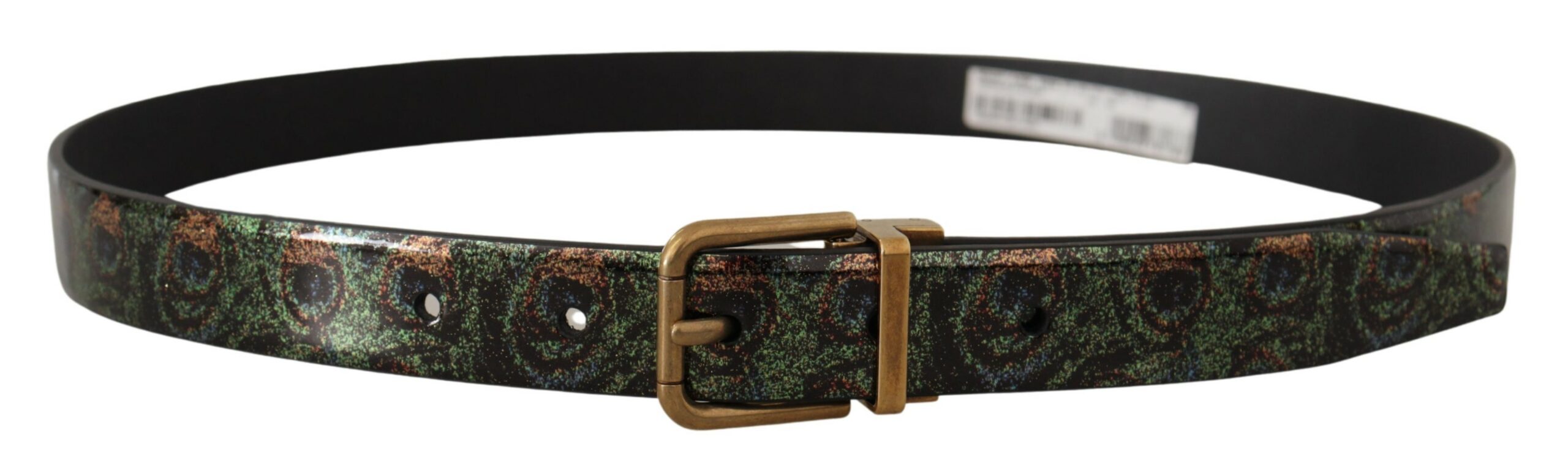 New Dolce & Gabbana Leather Vernice Pavone Bronze Metal Belt