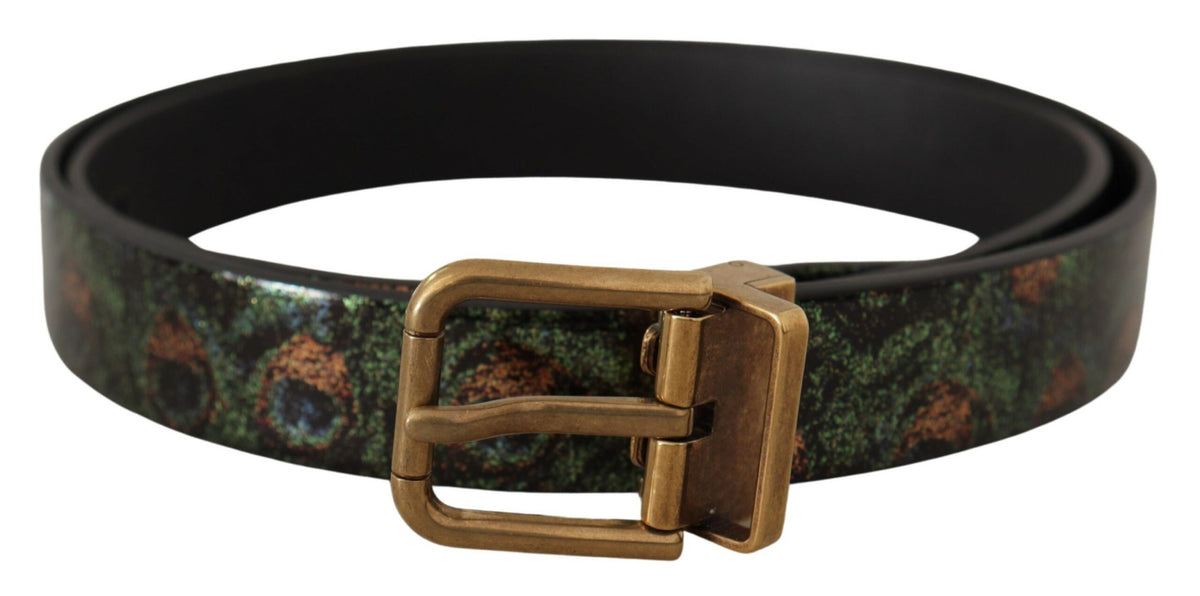 New Dolce & Gabbana Multicolor Leather Vernice Pavone Bronze Metal Belt