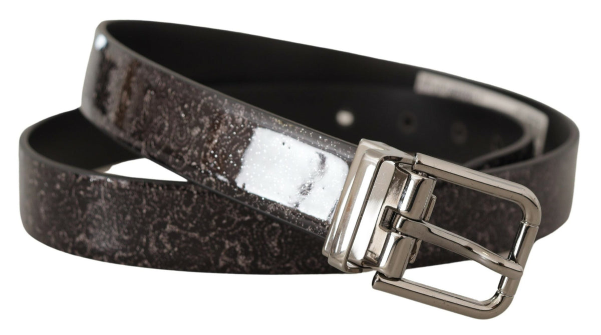 New Dolce & Gabbana Black Goccia Glitter Patent Leather Buckle Vernice Belt