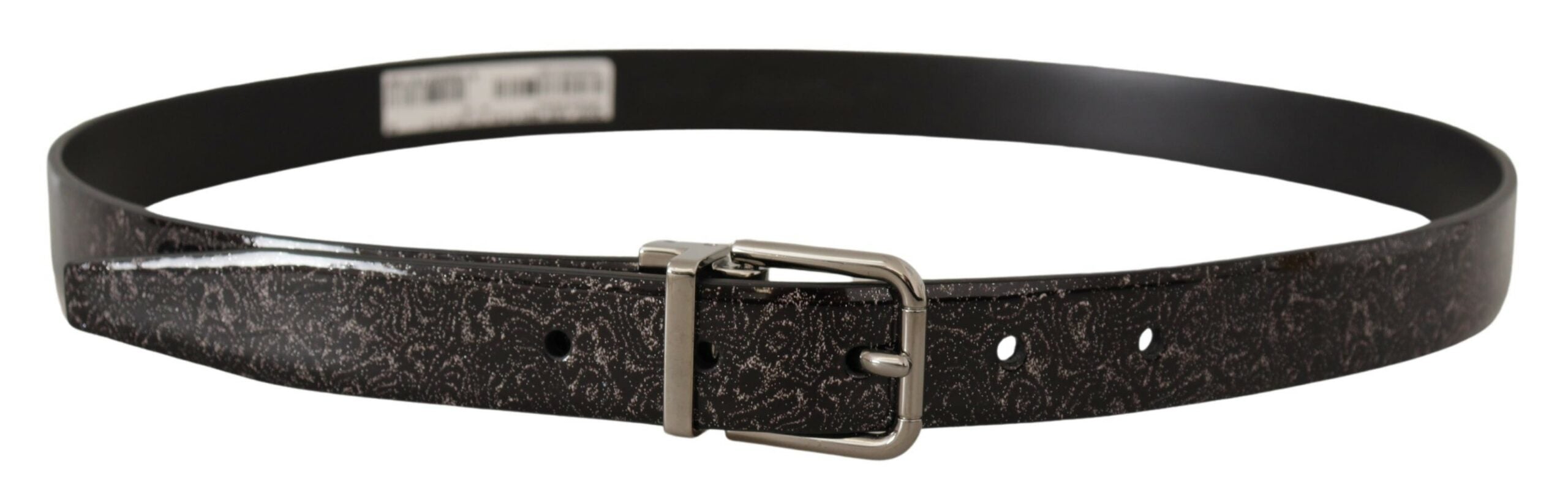 New Dolce & Gabbana Black Goccia Glitter Patent Leather Buckle Vernice Belt