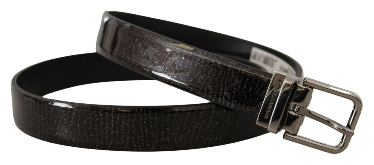 New Dolce & Gabbana Black Leather Vernice Metal Buckle Belt
