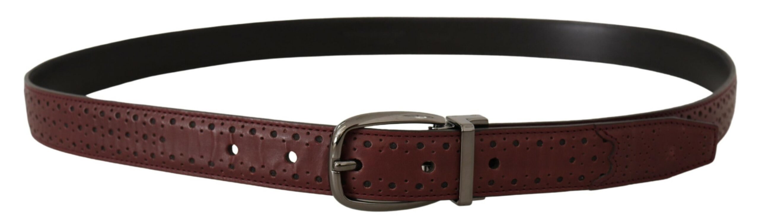 New Dolce & Gabbana Brown Perforated Leather Metal Buckle Belt