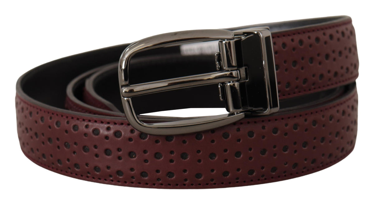 New Dolce & Gabbana Brown Perforated Leather Metal Buckle Belt