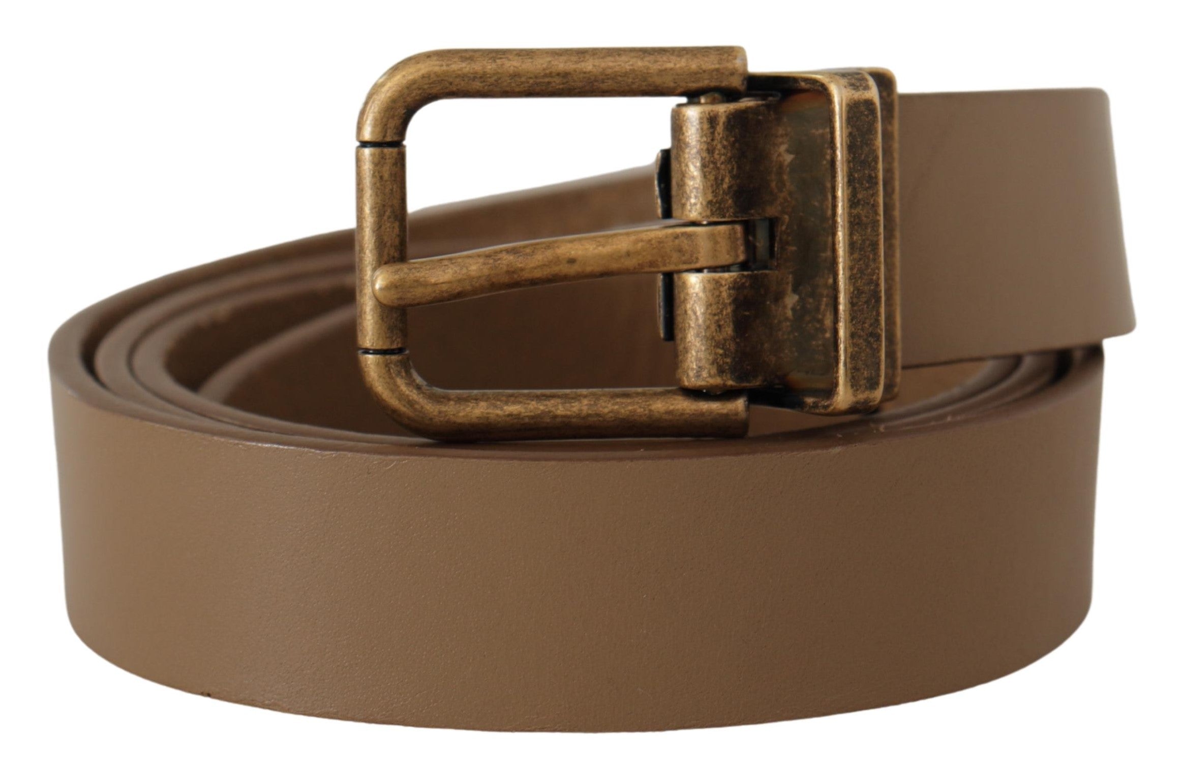 New Dolce & Gabbana Brown Solid Leather Brass Buckle Classic Belt