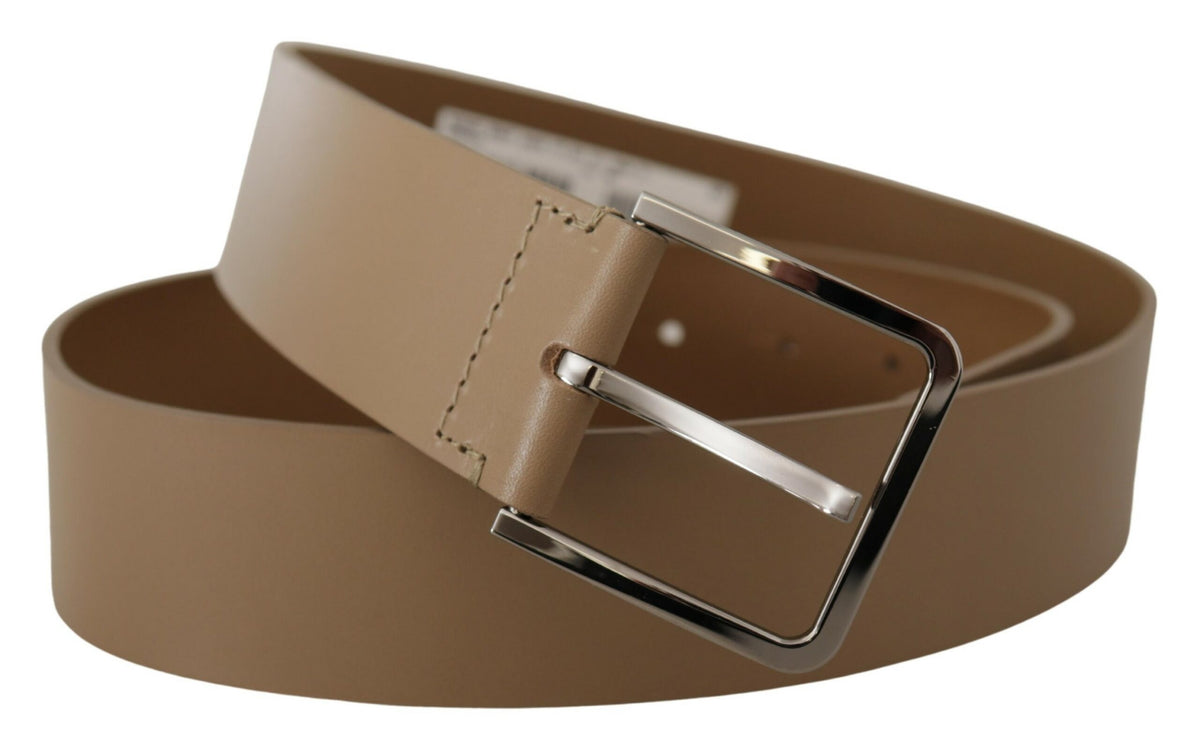 New Dolce & Gabbana Beige Calf Leather Wide Silver Metal Belt