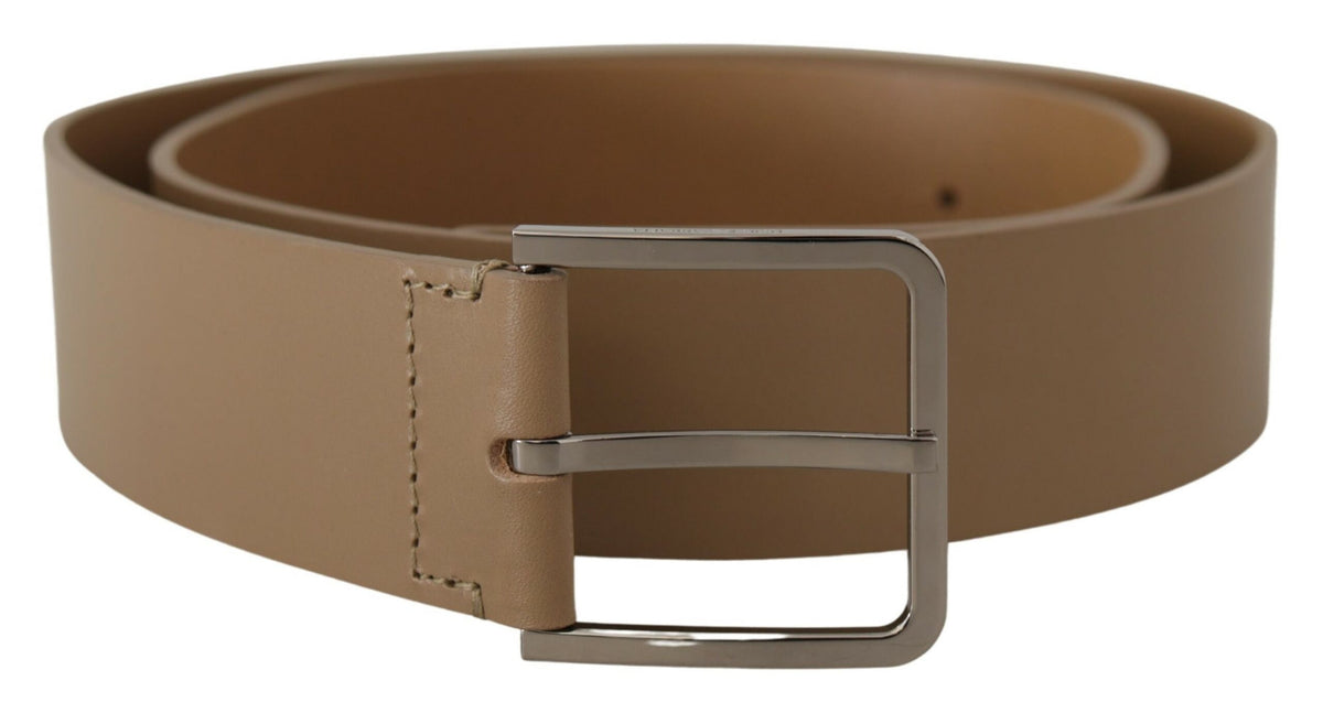 New Dolce & Gabbana Beige Calf Leather Wide Silver Metal Belt