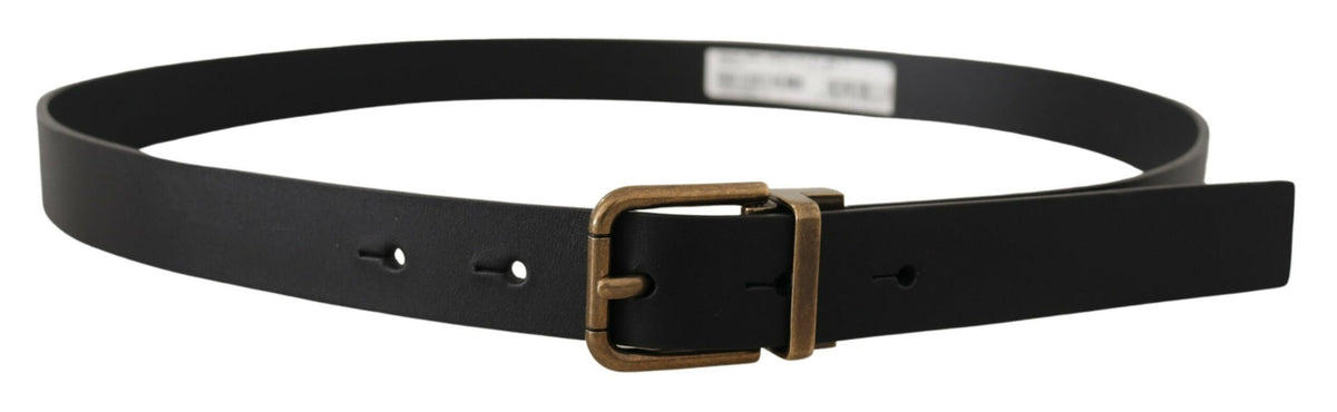 New Dolce & Gabbana Black Leather Metal Box Buckle Belt