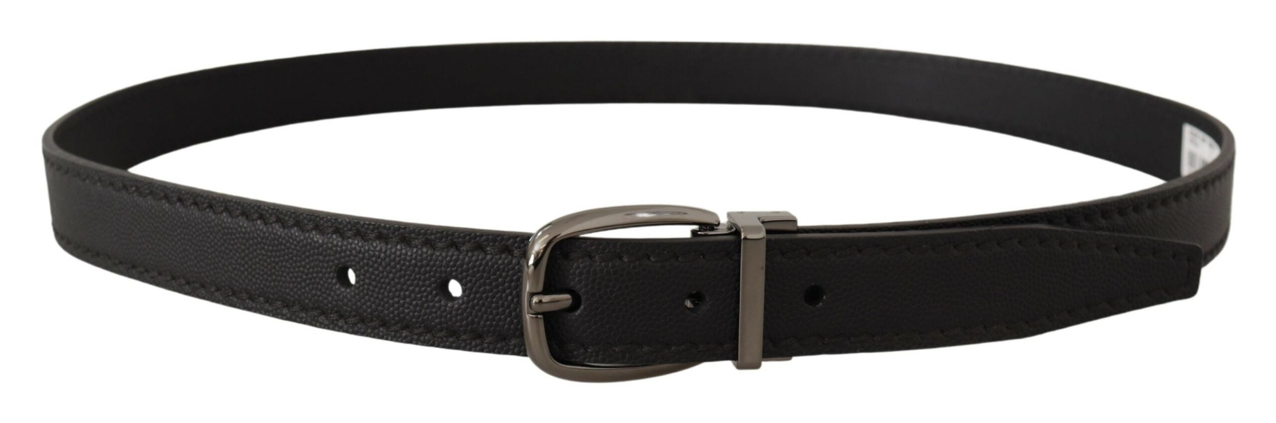 New Dolce & Gabbana Black Leather Metal Logo Buckle Belt