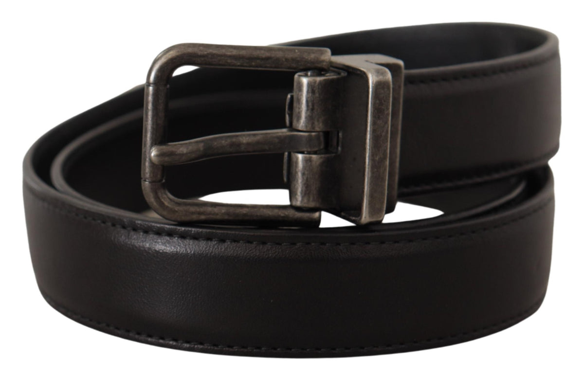 New Dolce & Gabbana Black Calf Leather Logo Metal Buckle Belt