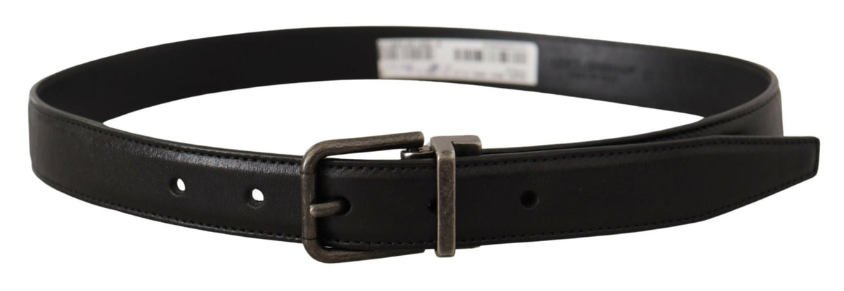 New Dolce & Gabbana Black Logo Metal Buckle Belt