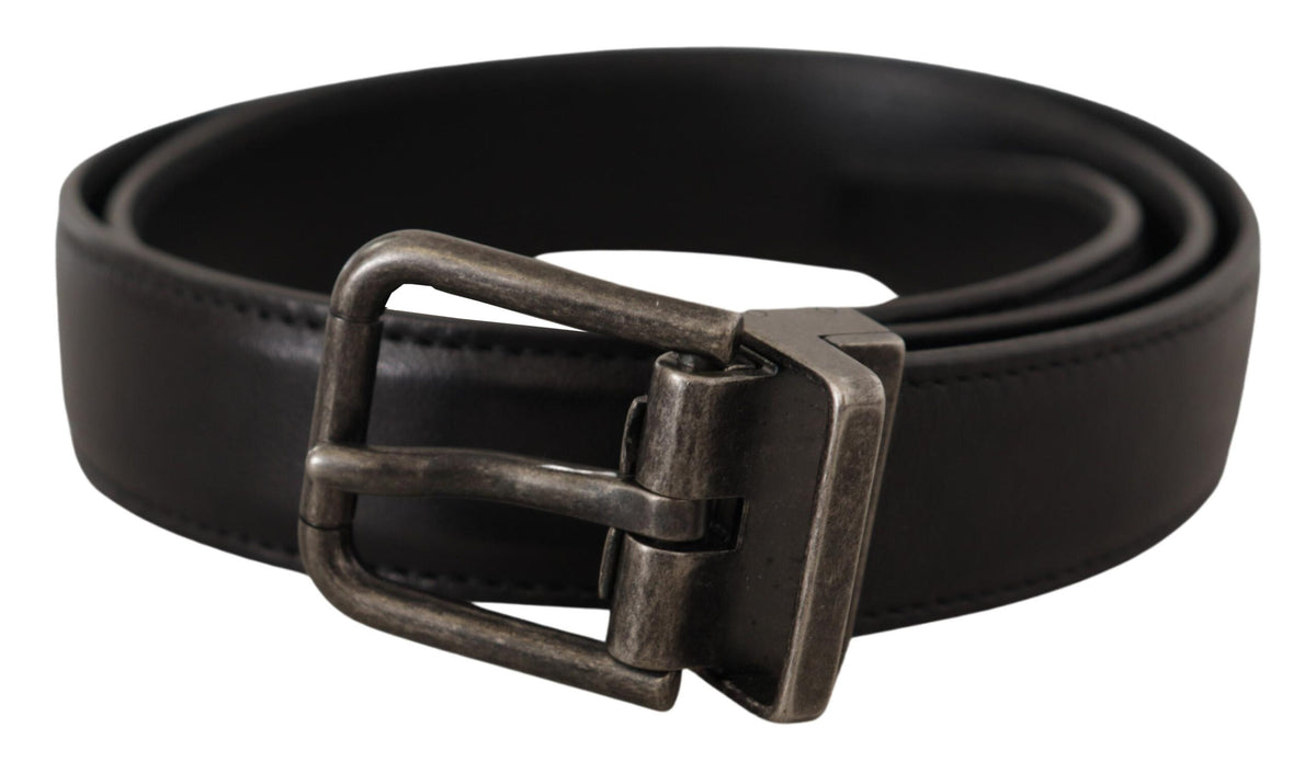 New Dolce & Gabbana Black Calf Leather Logo Metal Buckle Belt