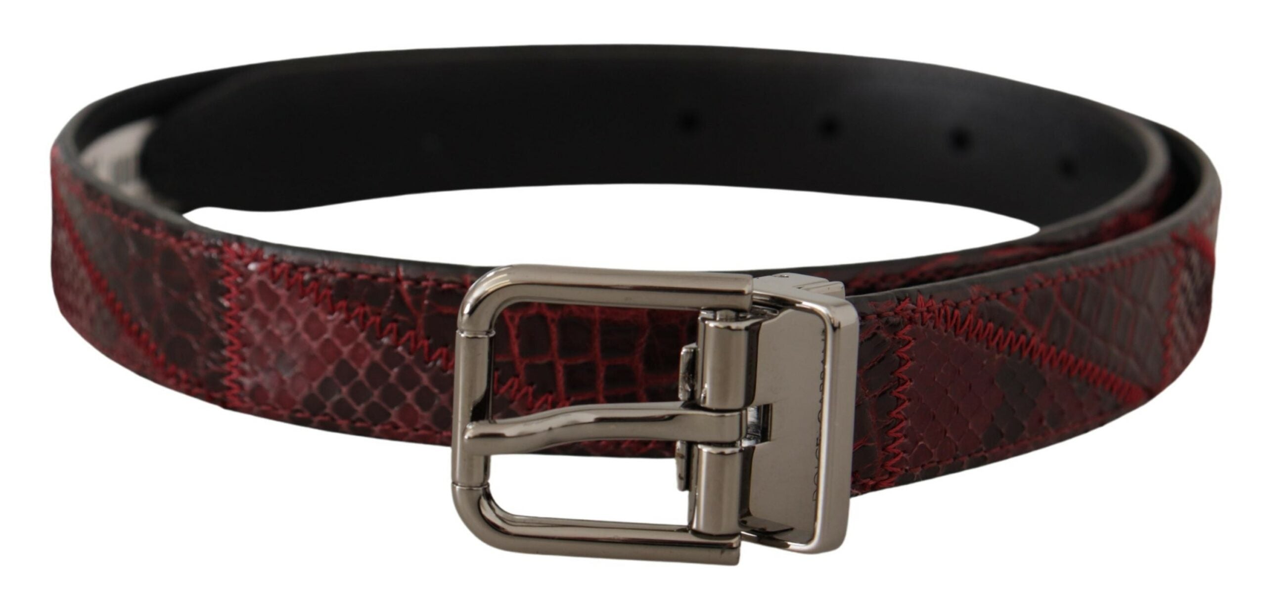 New Dolce & Gabbana Red Exotic Leather Metal Logo Buckle Belt