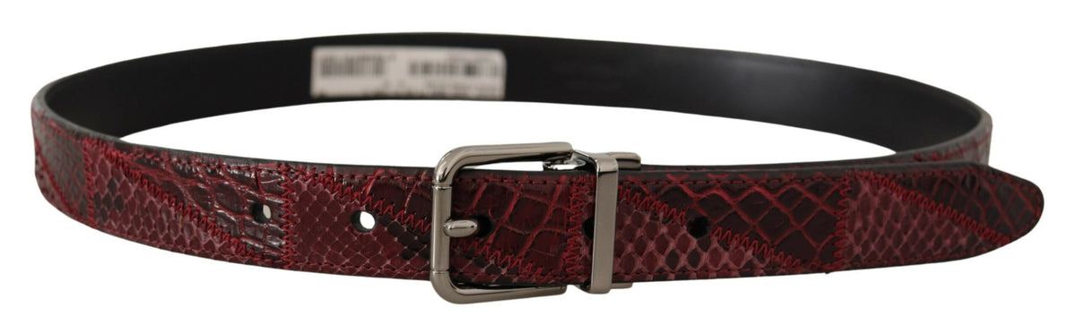New Dolce & Gabbana Red Exotic Leather Metal Logo Buckle Belt