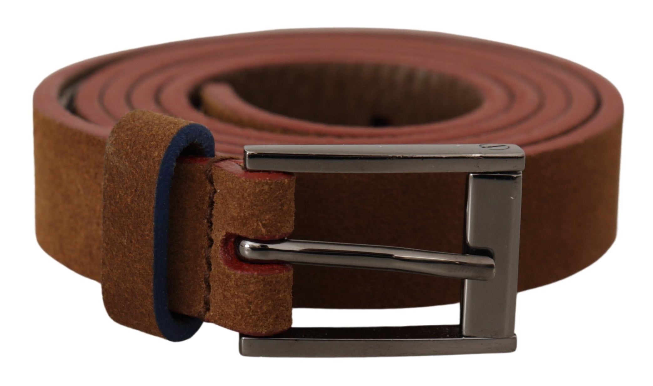 New Dolce & Gabbana Brown Logo Engraved Metal Waist Buckle Belt