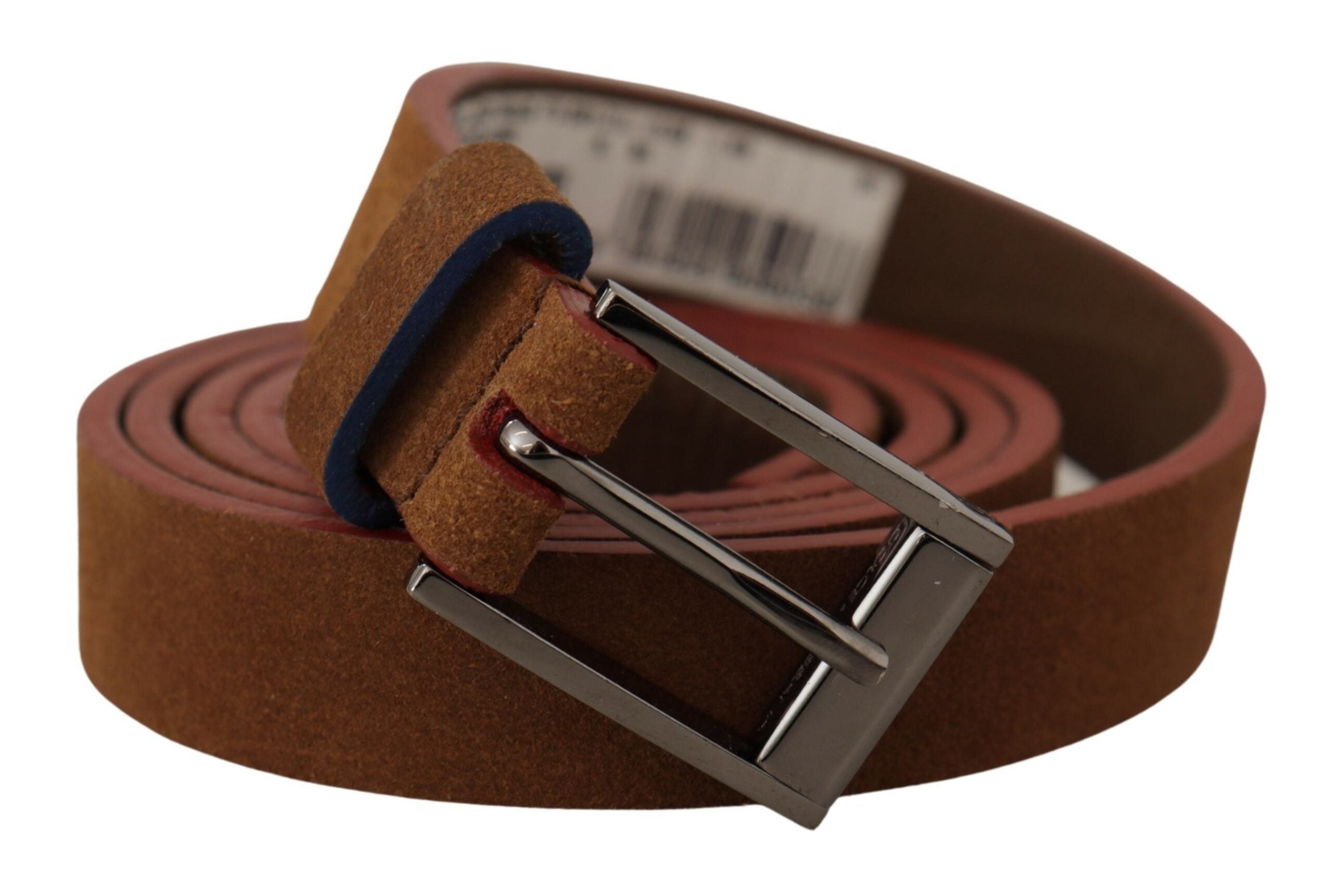 New Dolce & Gabbana Brown Logo Engraved Metal Waist Buckle Belt