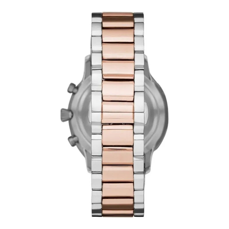 New Emporio Armani Silver and Bronze Steel Chronograph Watch