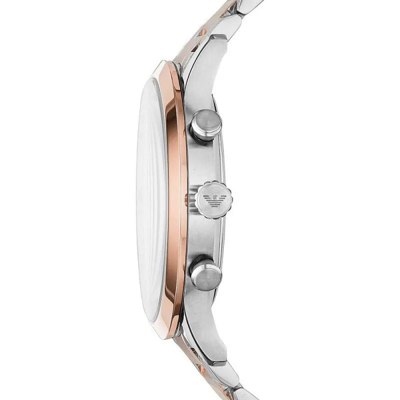 New Emporio Armani Silver and Bronze Steel Chronograph Watch