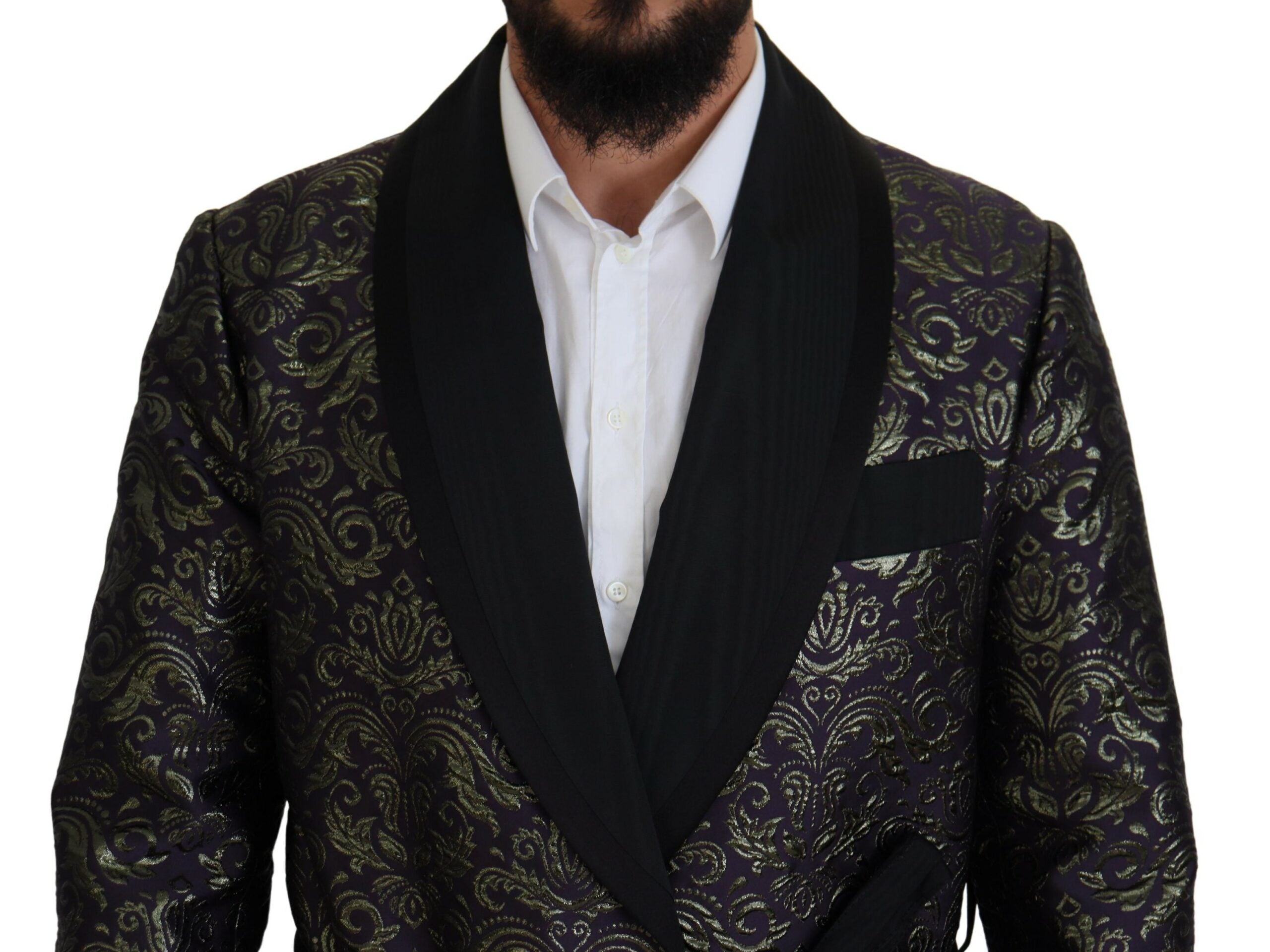 Dolce & Gabbana Dark Gray Purple Baroque Jacket Blazer Robe
