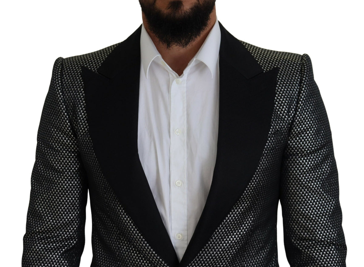 New Dolce & Gabbana Dark Gray Silver Jacquard Slim Fit Jacket Blazer