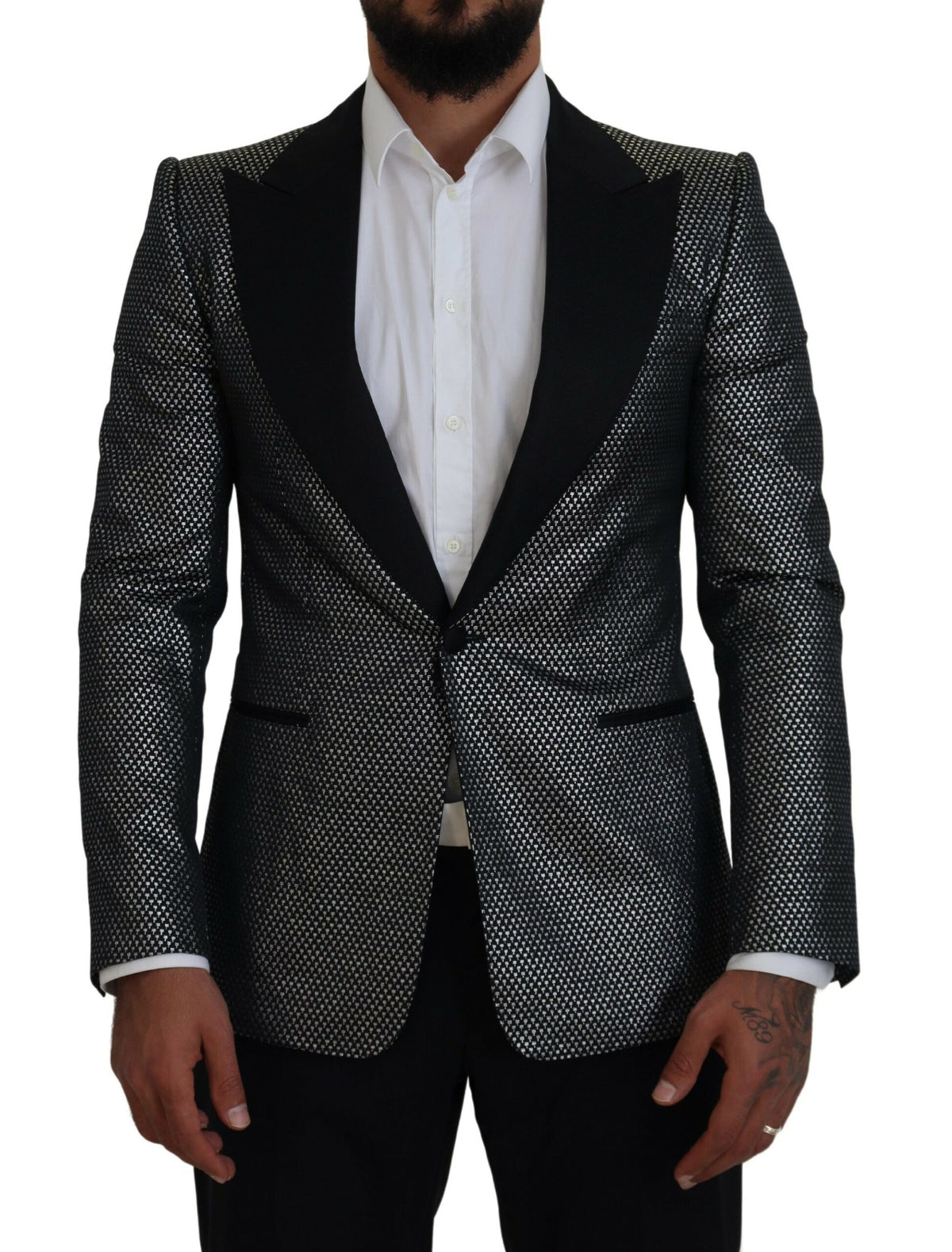 New Dolce & Gabbana Dark Gray Silver Jacquard Slim Fit Jacket Blazer