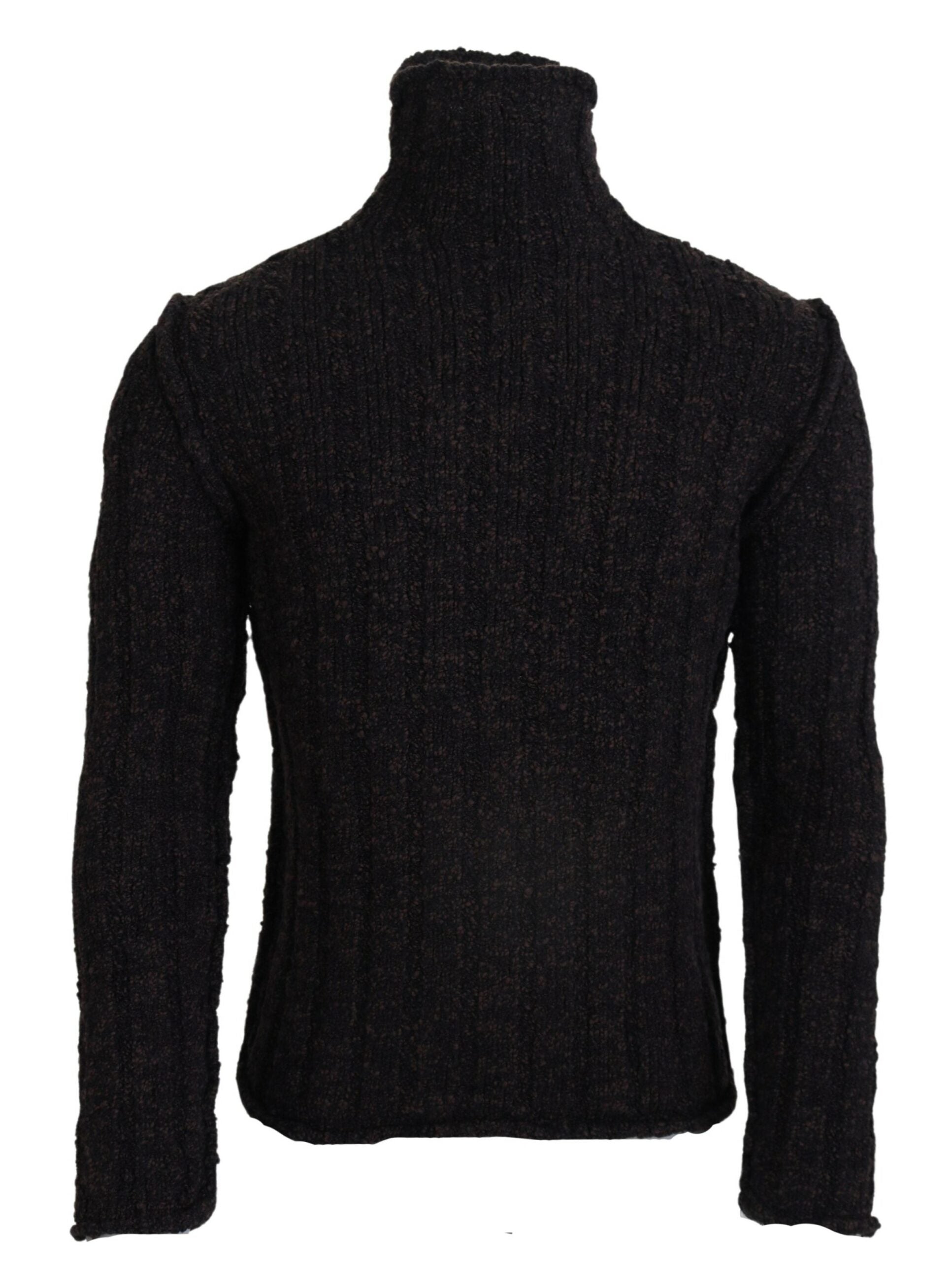 New Dolce & Gabbana Brown Wool Knit Turtleneck Pullover Sweater