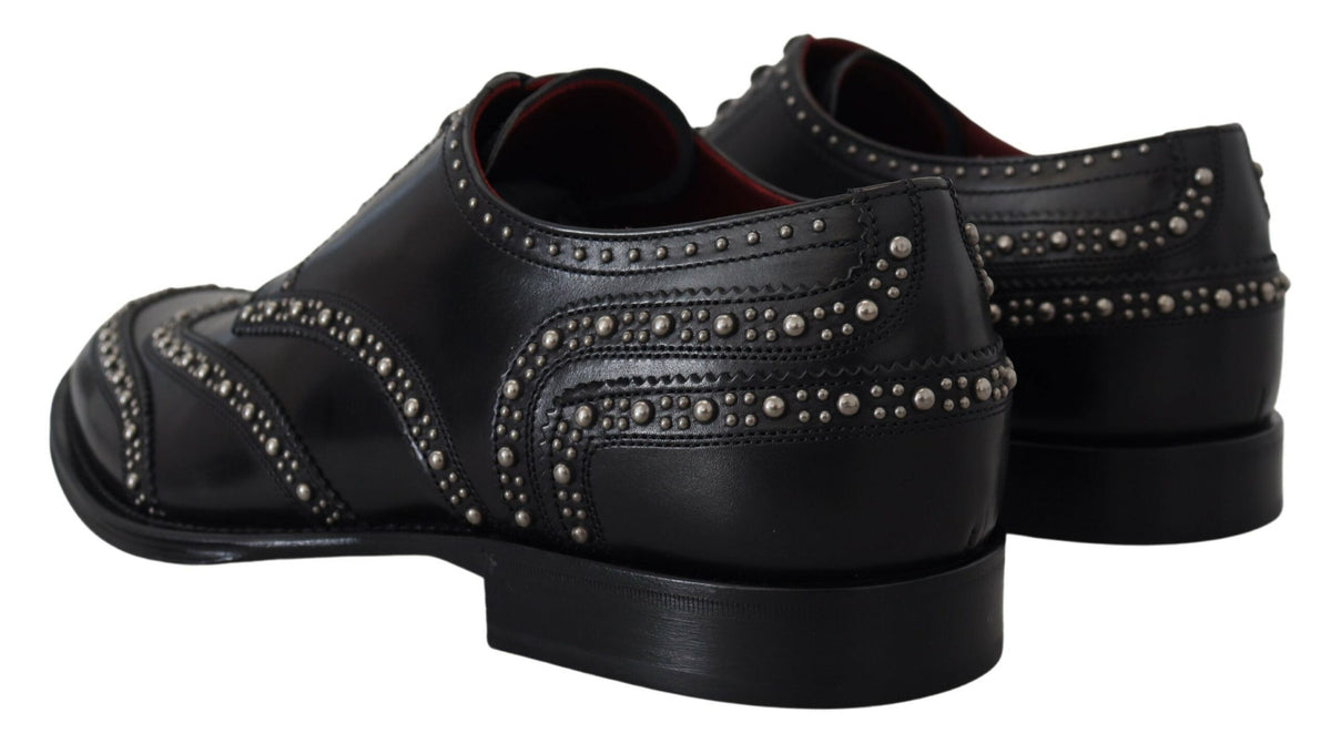 New Dolce & Gabbana Black Leather Derby Dress Studded Shoes