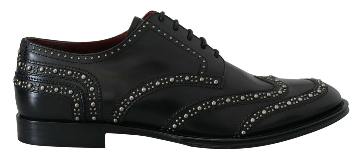 New Dolce & Gabbana Black Leather Derby Dress Studded Shoes