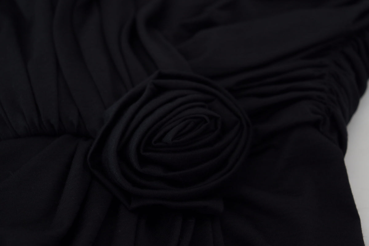 Pre-Owned Dolce & Gabbana Black Wrap Sheath One Shoulder Wool Dress Women's