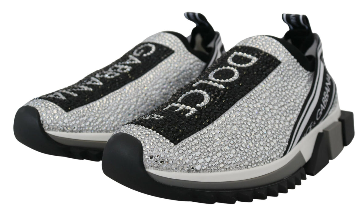 New Dolce & Gabbana Silver Rhinestones Sorrento Sneakers Shoes